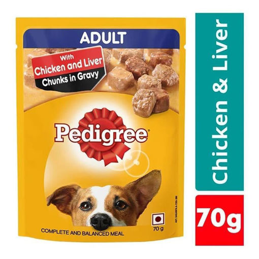 Picture of Pedigree with chicken  & Liver chunks in gravy 350gm (5 pcs)-(adult)