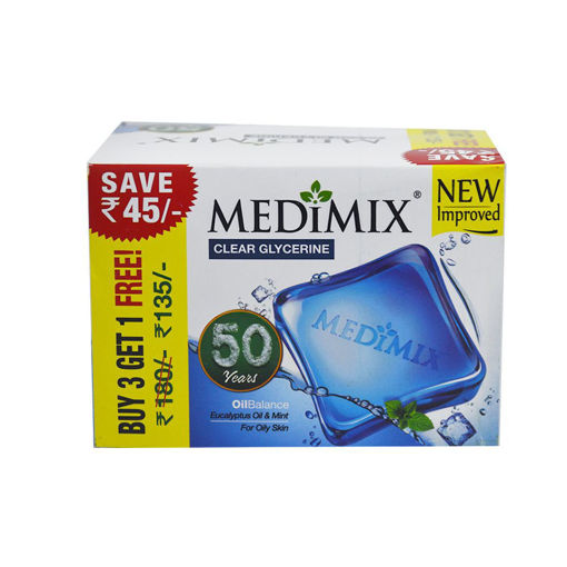 Picture of Medimix Clear Glycerine Soap (Eucalyptus Oil & Mint for Oily Skin), Buy 3 Get 1 Free, Save Rs.45