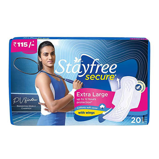 Picture of Stayfree Secure Extra Large Cottony Soft Cover Sanitary Pads For Women With Wings, 20 Pads