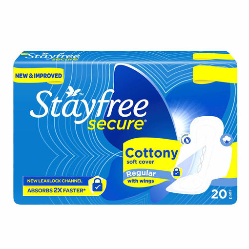 Picture of Stayfree Secure Regular Cottony Soft Cover Sanitary Pads For Women With Wings, 20 Pads