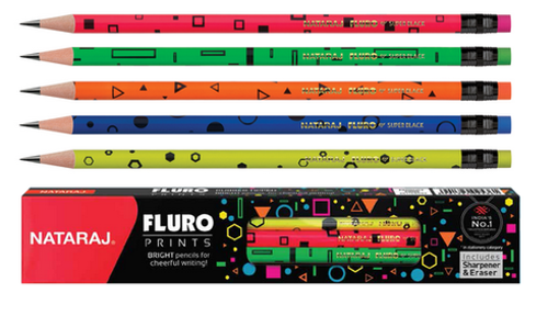 Picture of Nataraj Fluro Prints Pencil-10 Free Eraser and Sharpener