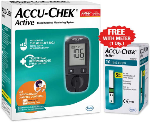 Picture of Accu-Chek Active Blood Glucose Meter Kit (Multicolor)( Vial of 10 strips free)
